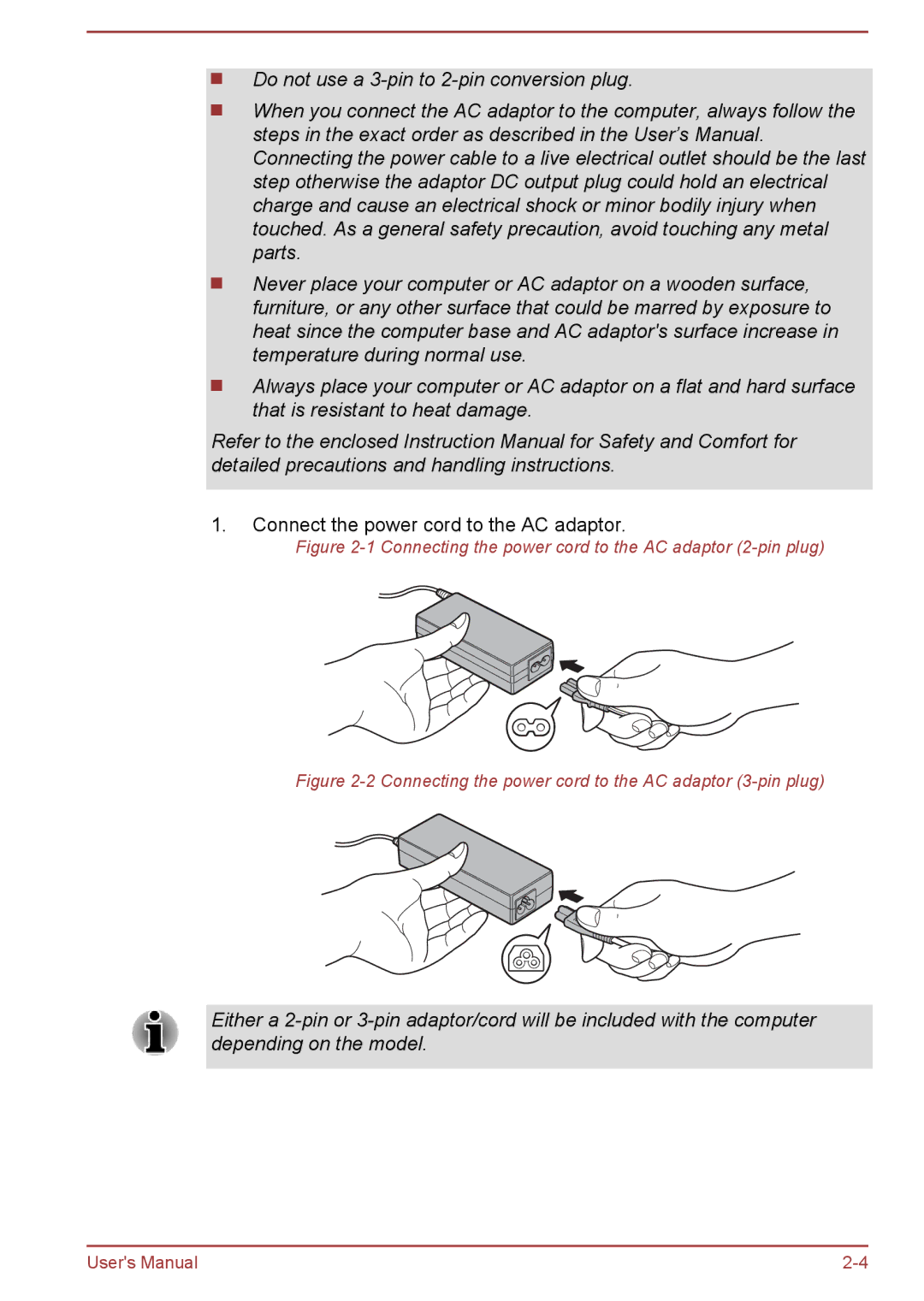 Toshiba P850/P855 user manual Connect the power cord to the AC adaptor 