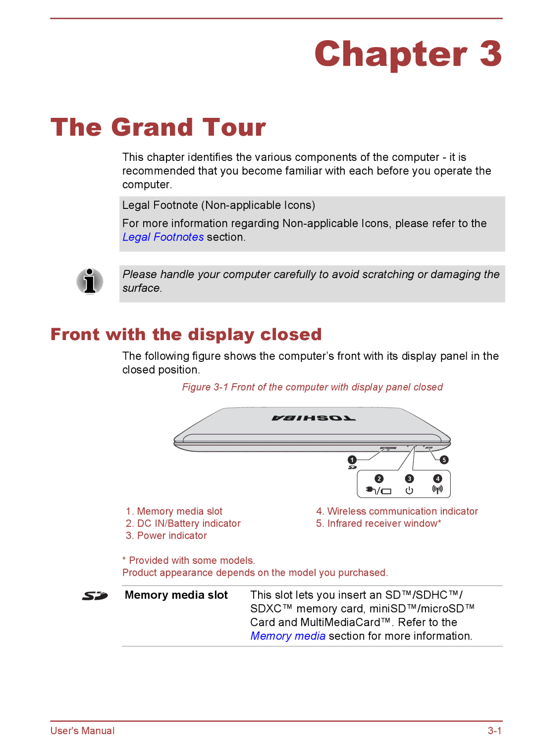 Toshiba P850/P855 user manual Grand Tour, Front with the display closed 