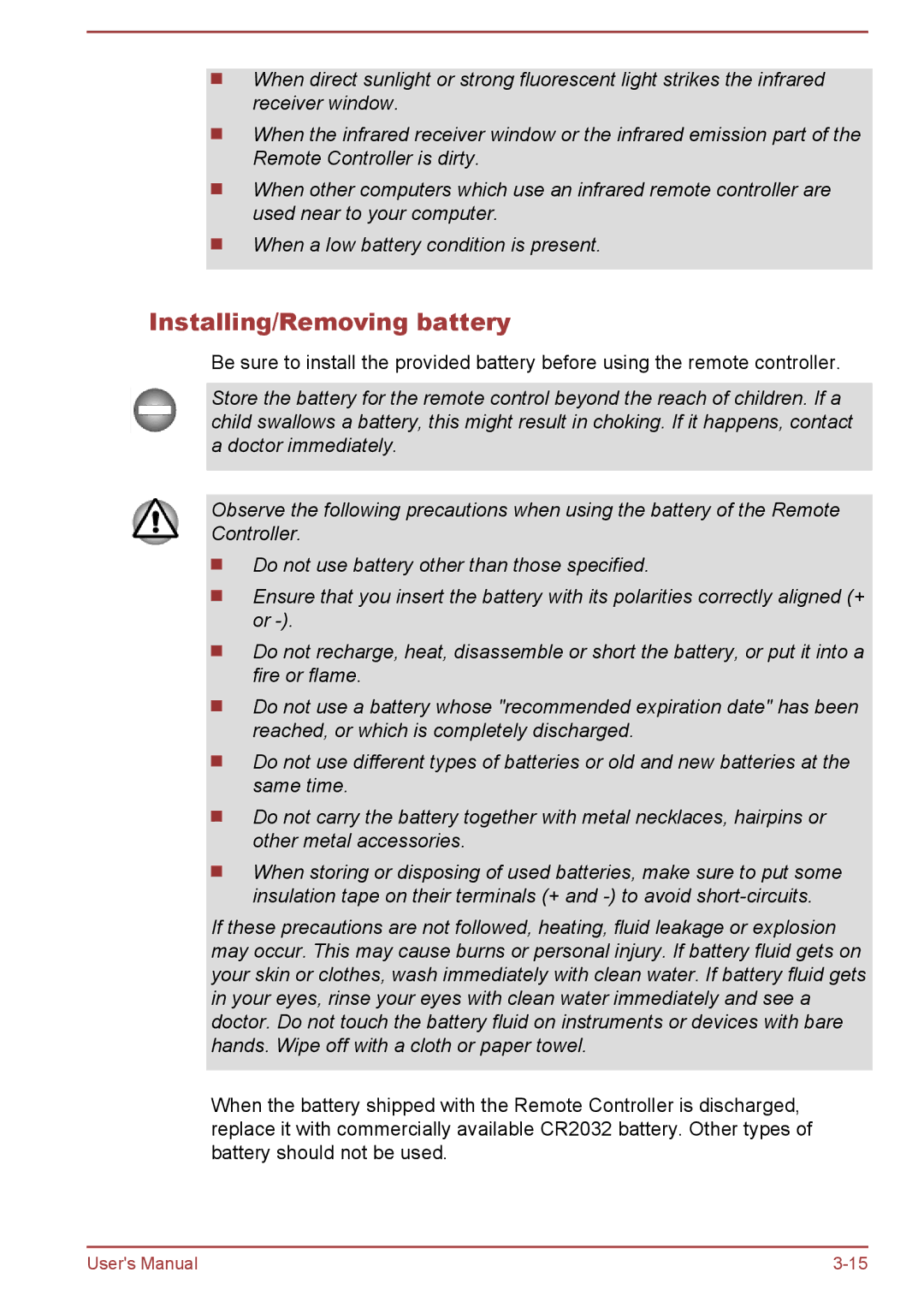 Toshiba P850/P855 user manual Installing/Removing battery 