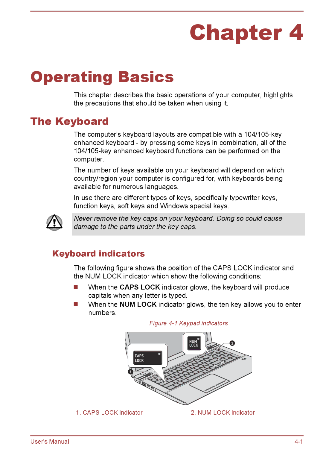 Toshiba P850/P855 user manual Keyboard indicators 