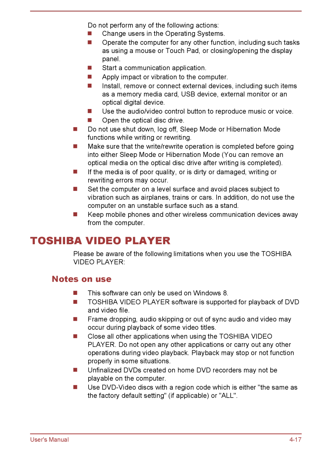 Toshiba P850/P855 user manual Toshiba Video Player 