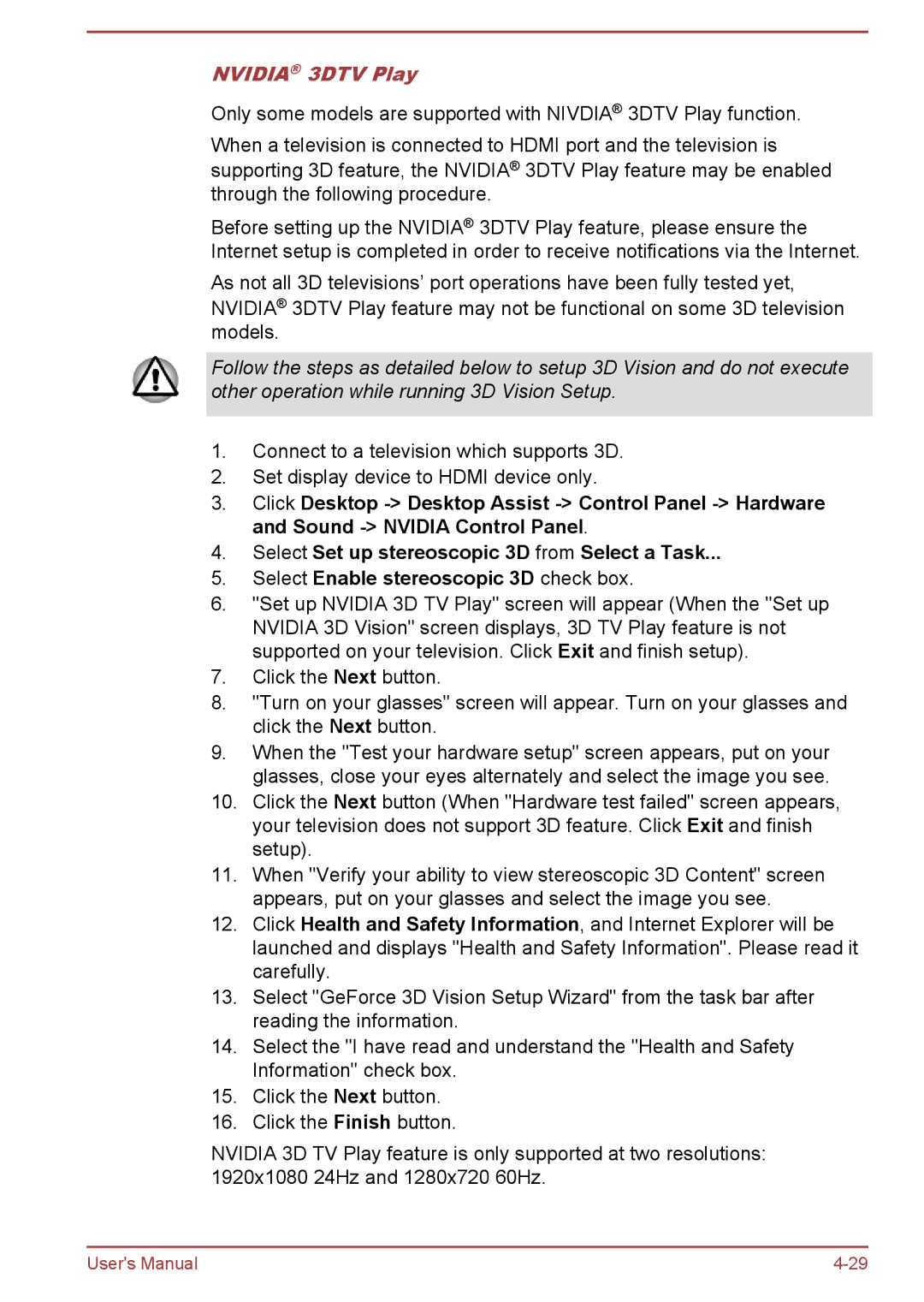 Toshiba P850/P855 user manual Nvidia 3DTV Play 