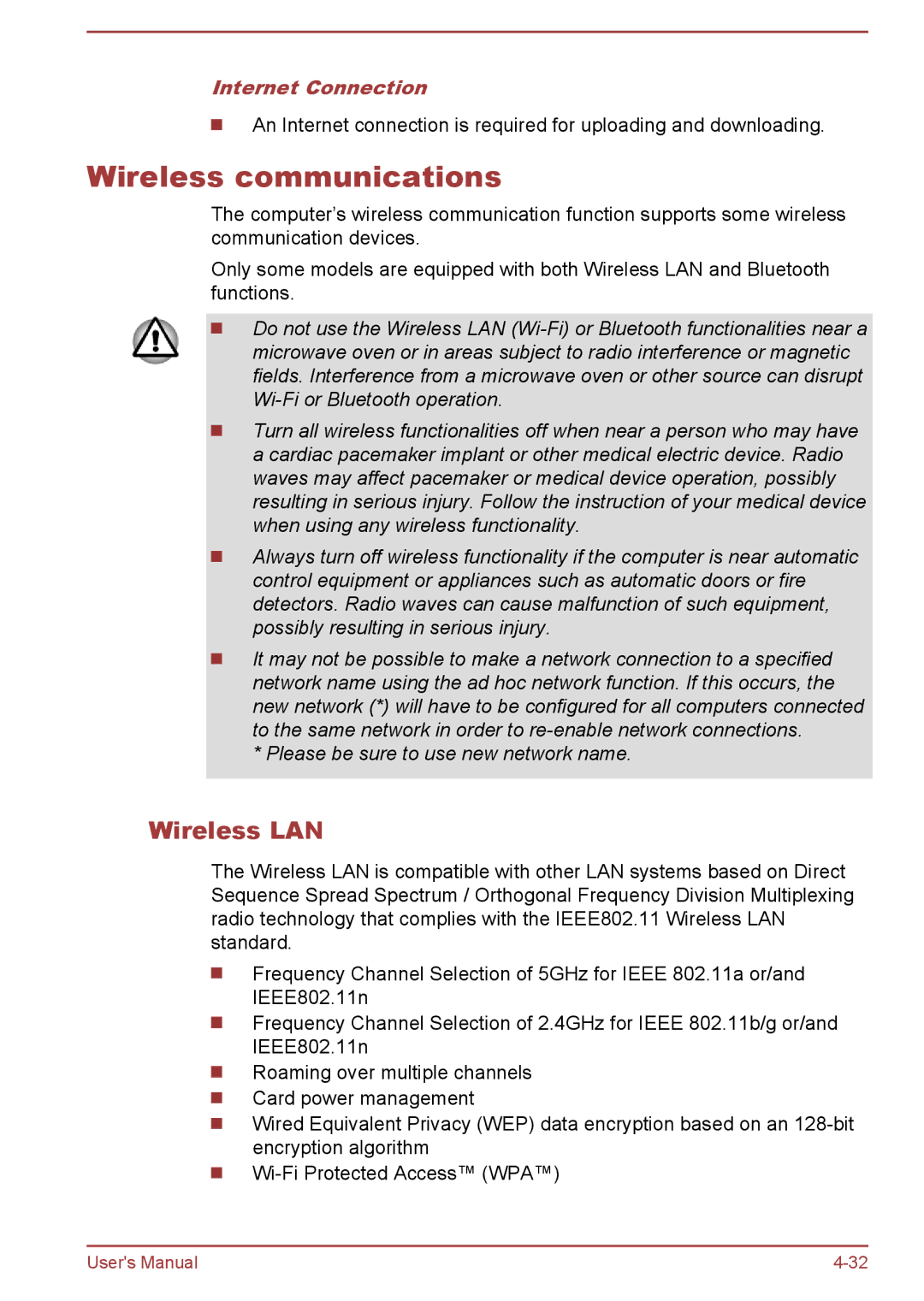 Toshiba P850/P855 user manual Wireless communications, Internet Connection 