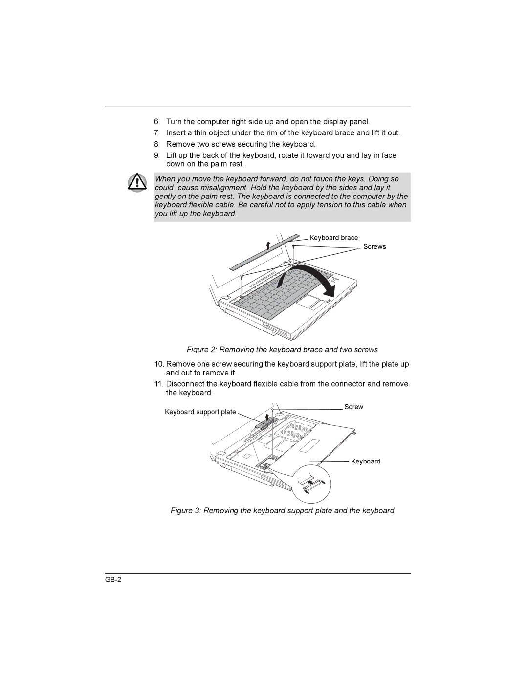 Toshiba U200/TECRA M6, U200/PORTG M500, PA3477U-1B, M6-EZ6611, M6-EZ6612, 061215 Removing the keyboard brace and two screws 