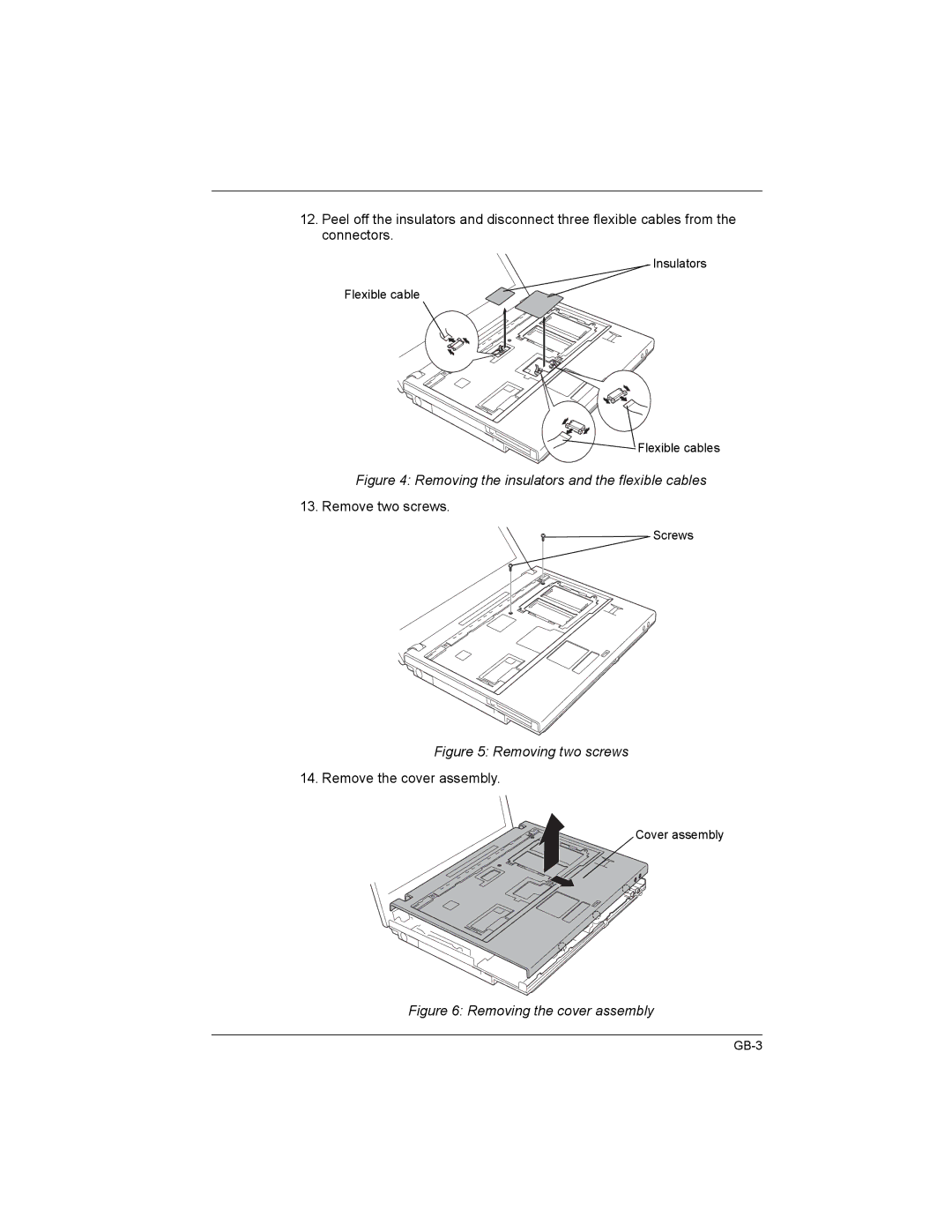 Toshiba PA3477U-1B, U200/PORTG M500, U200/TECRA M6, M6-EZ6611, M6-EZ6612 manual Removing the insulators and the flexible cables 