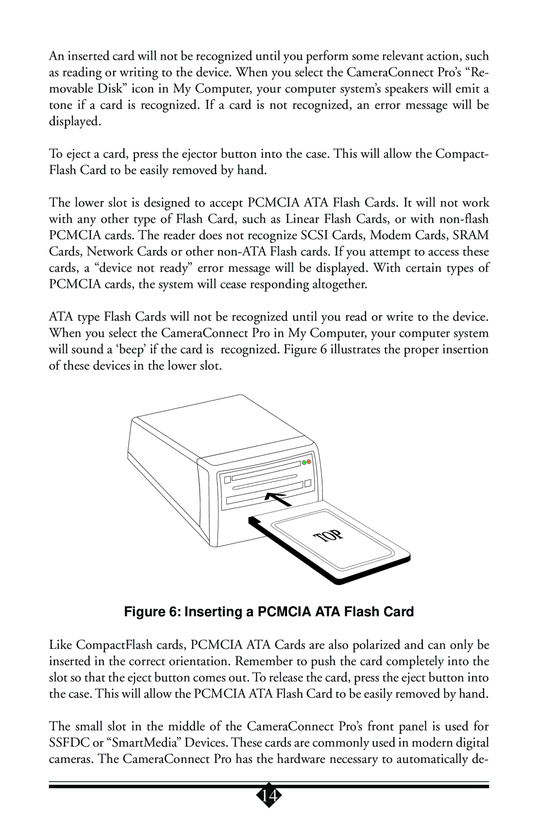 Toshiba Parallel Port Flash Card Reader user manual Inserting a Pcmcia ATA Flash Card 