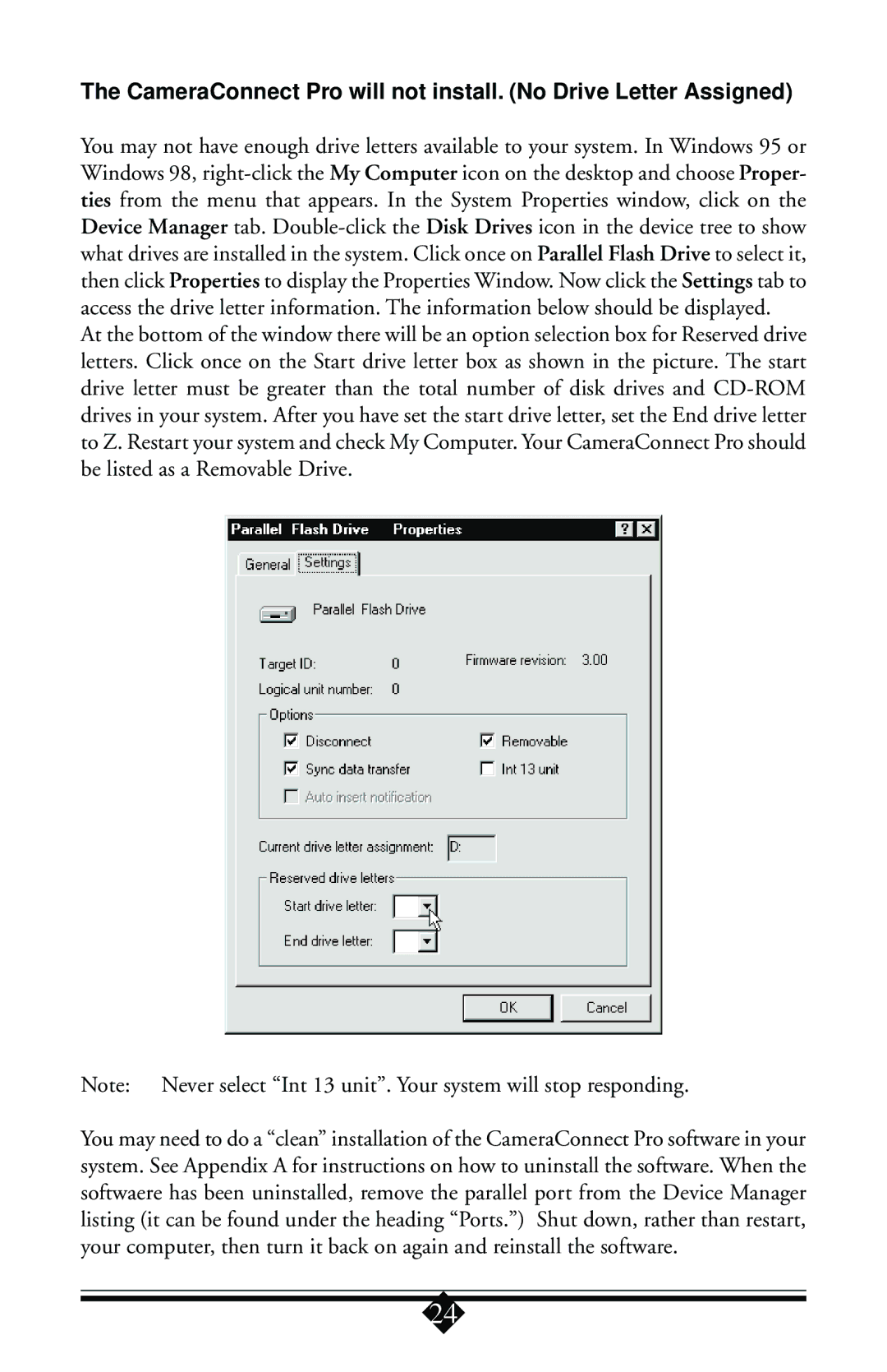 Toshiba Parallel Port Flash Card Reader user manual CameraConnect Pro will not install. No Drive Letter Assigned 