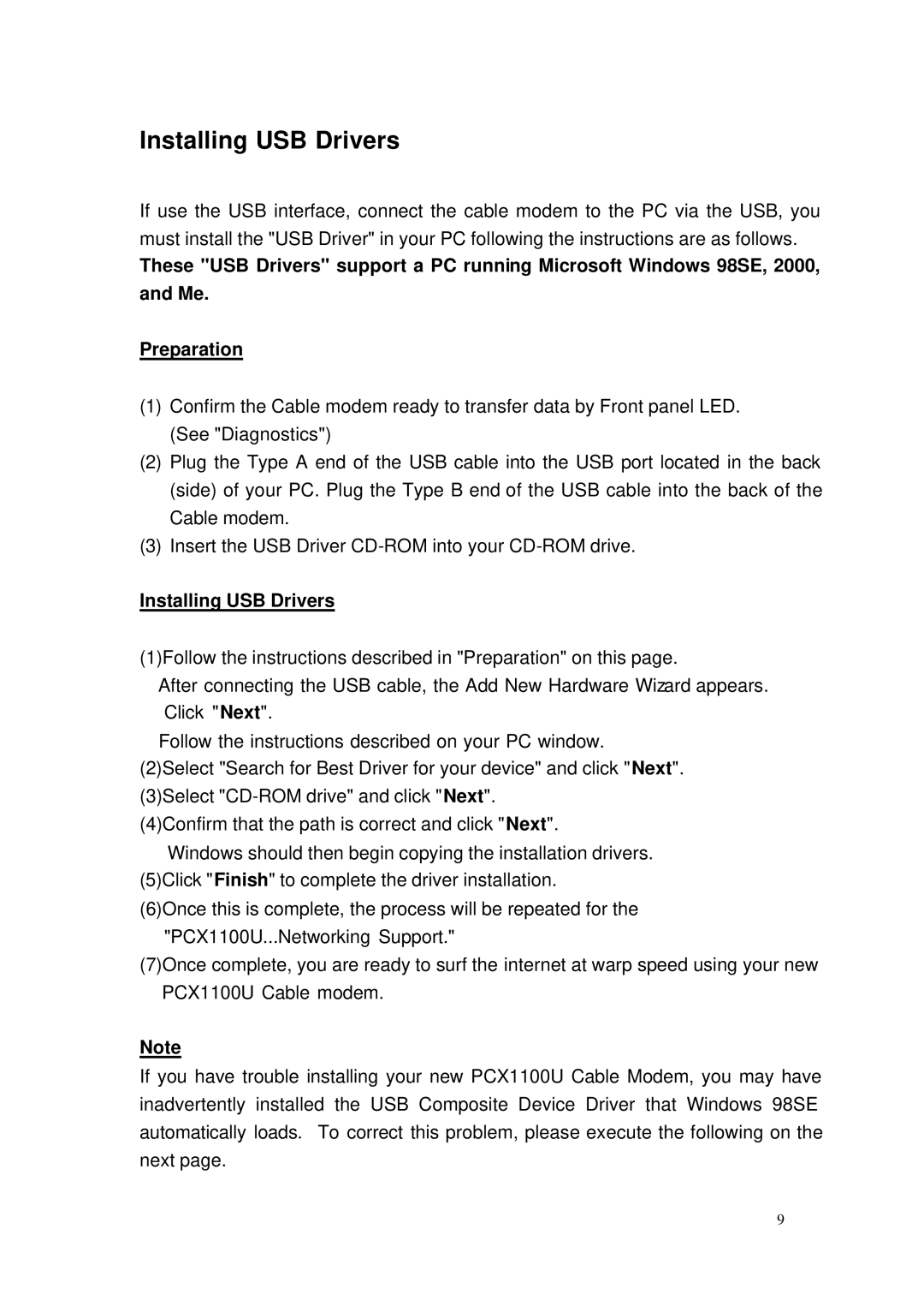 Toshiba PCX1100U owner manual Installing USB Drivers 