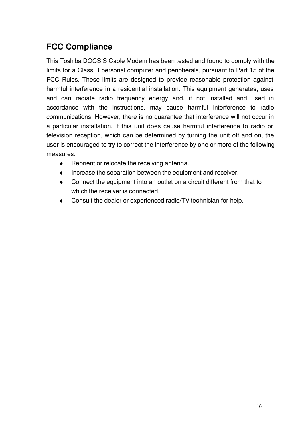 Toshiba PCX1100U owner manual FCC Compliance 