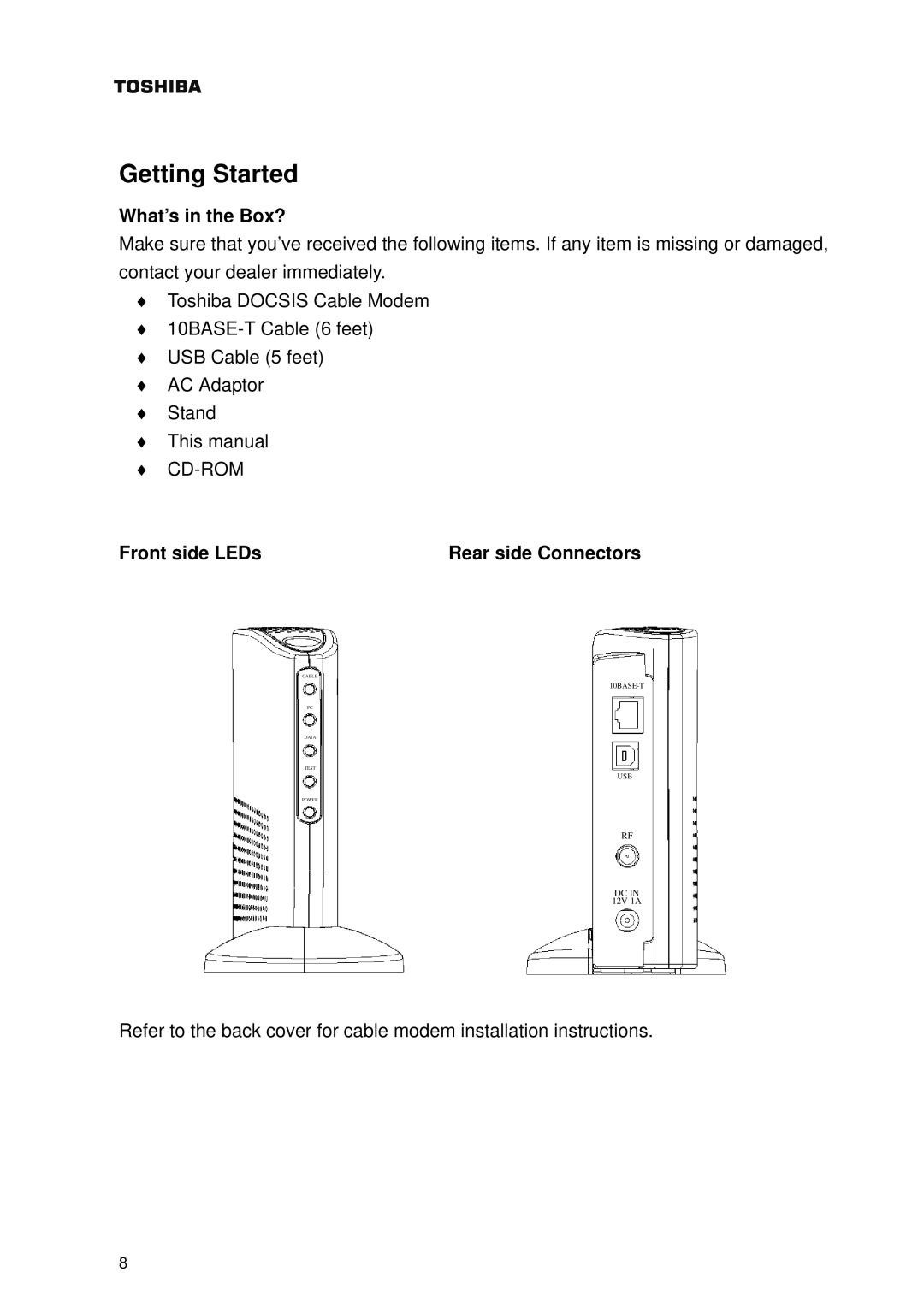 Toshiba PCX2000 owner manual What’s in the Box?, Front side LEDs 