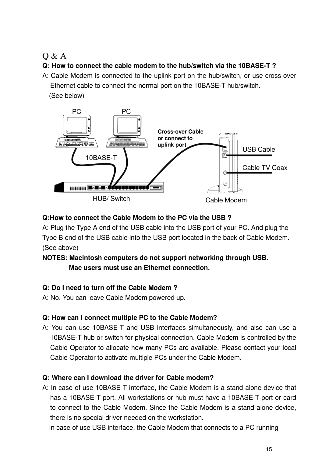 Toshiba PCX2000 QHow to connect the Cable Modem to the PC via the USB ?, Do I need to turn off the Cable Modem ? 