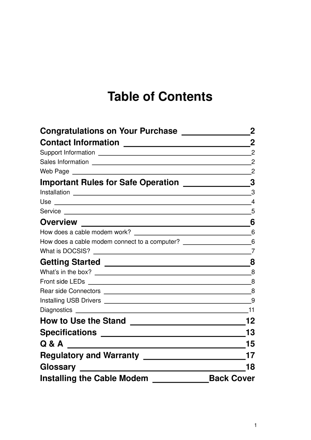 Toshiba PCX2000 owner manual Table of Contents 