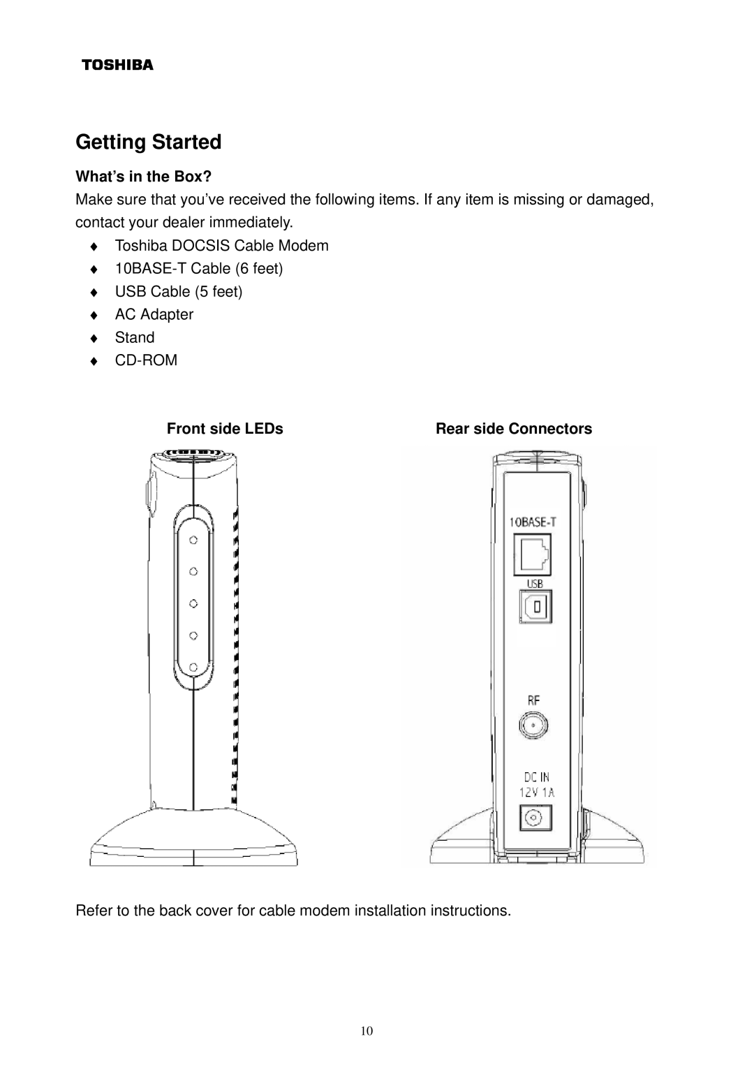 Toshiba PCX2500 owner manual What’s in the Box?, Front side LEDs 