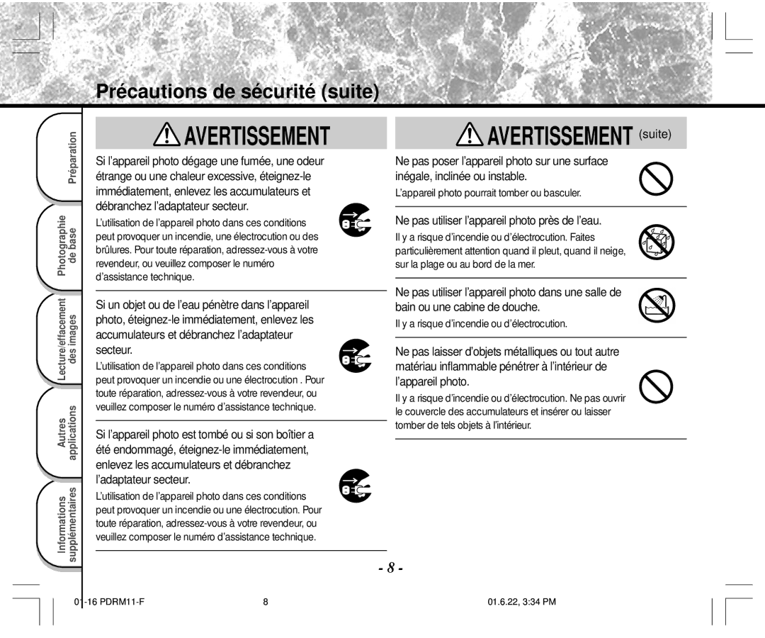 Toshiba PDR-M11 instruction manual Avertissement 