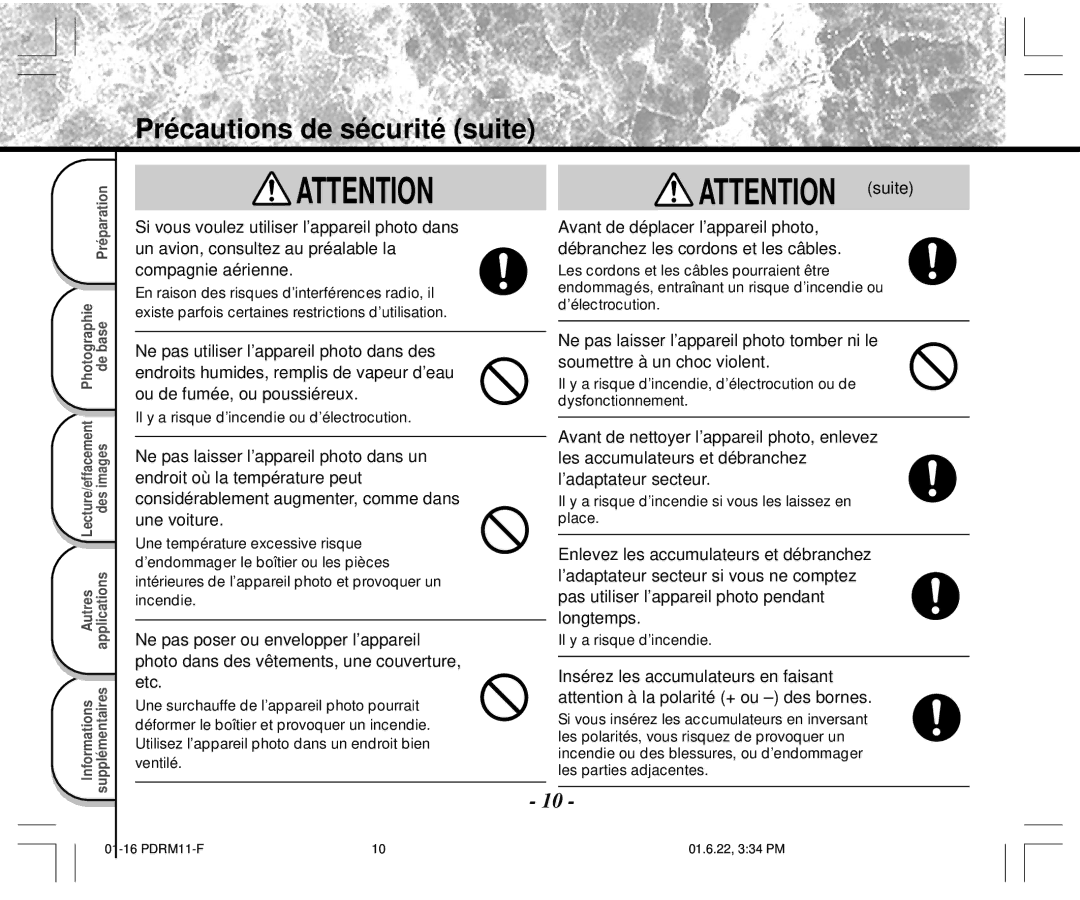 Toshiba PDR-M11 instruction manual Si vous voulez utiliser l’appareil photo dans, Considérablement augmenter, comme dans 