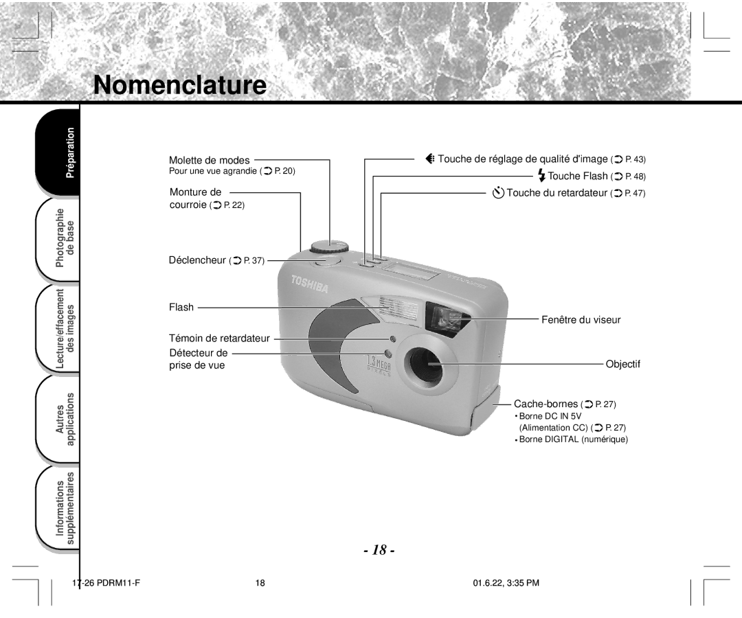 Toshiba PDR-M11 instruction manual Nomenclature 