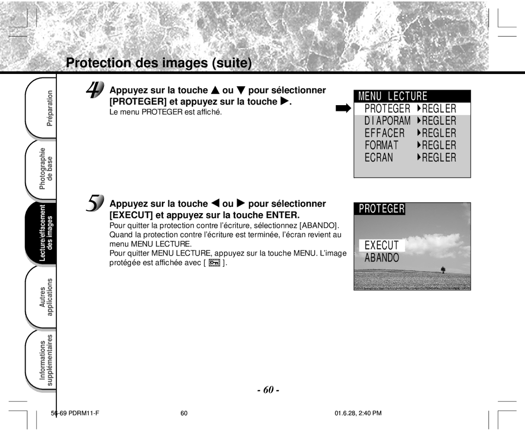 Toshiba PDR-M11 instruction manual Protection des images suite, Ann, Appuyez sur la touche Ou pour sélectionner 