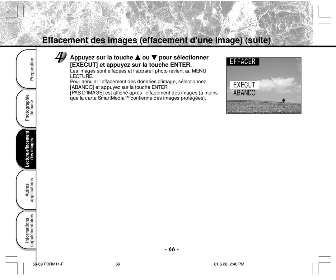 Toshiba PDR-M11 Effacement des images effacement d’une image suite, Que la carte SmartMedia contienne des images protégées 