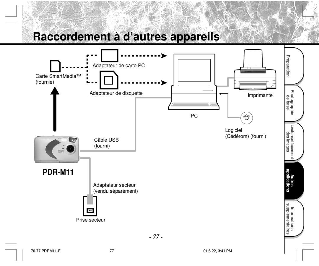 Toshiba PDR-M11 instruction manual Raccordement à d’autres appareils 