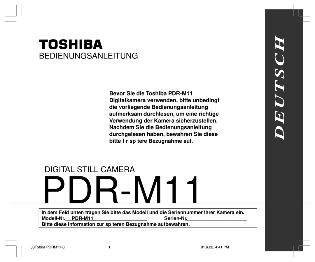 Toshiba PDR-M11 instruction manual U T S C H 