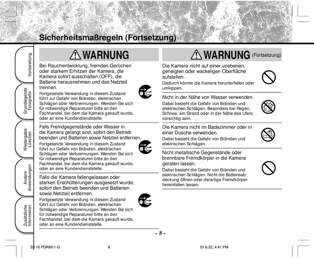 Toshiba PDR-M11 instruction manual Warnung 