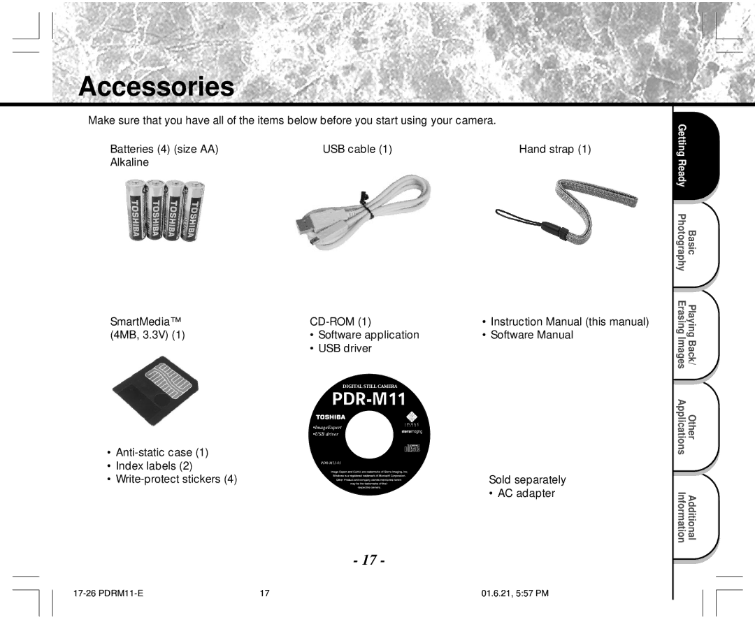 Toshiba PDR-M11 instruction manual Accessories, AC adapter 