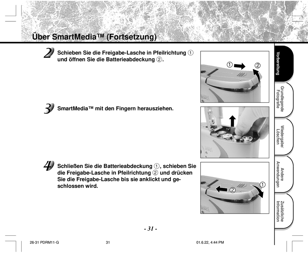 Toshiba PDR-M11 instruction manual Fotografie Grundlegende Löschen Wiedergabe 