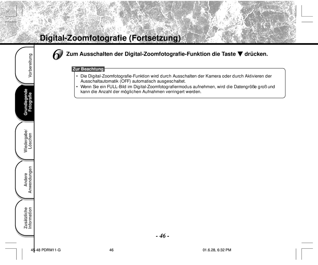 Toshiba PDR-M11 instruction manual Digital-Zoomfotografie Fortsetzung 