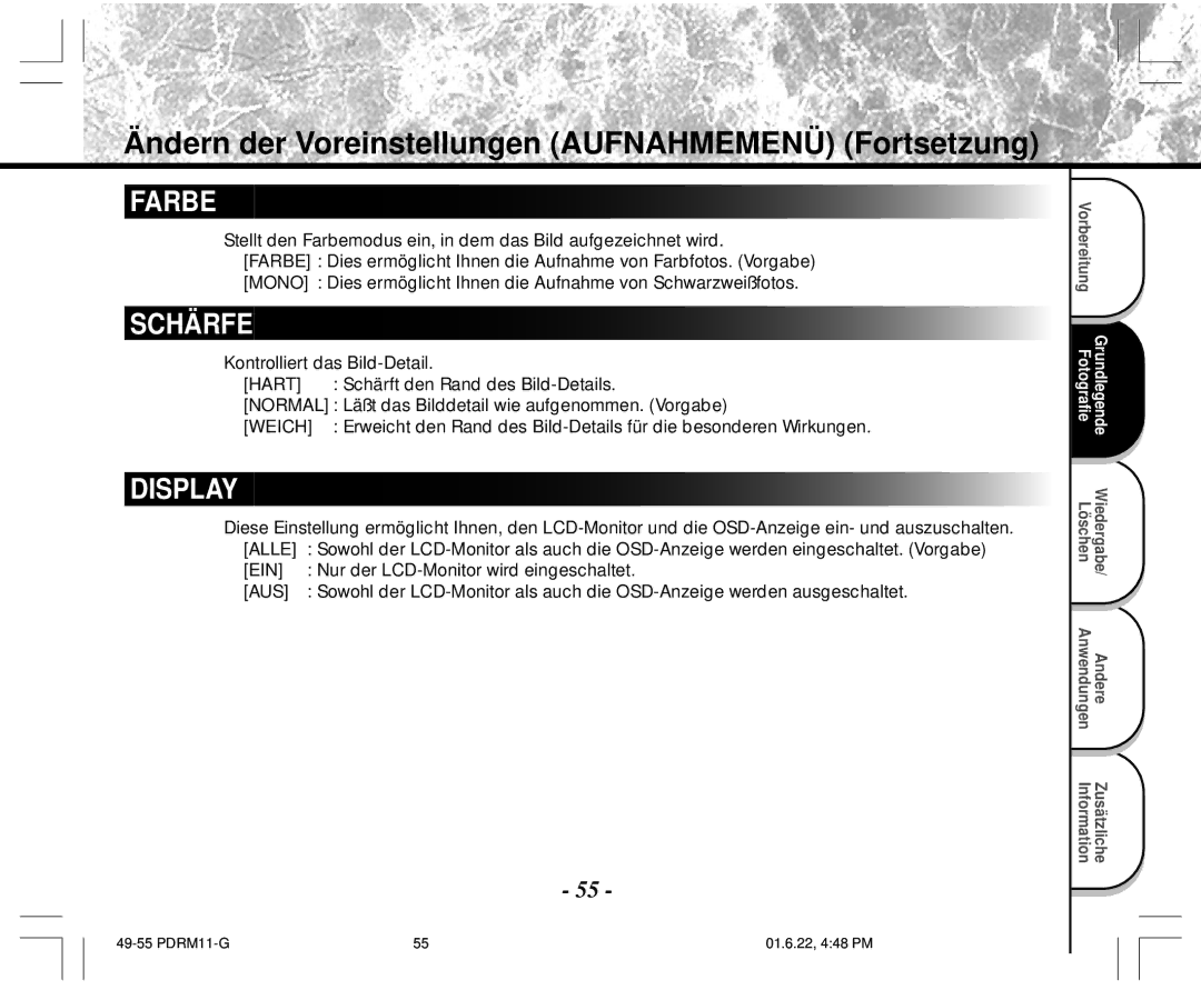 Toshiba PDR-M11 instruction manual Farbe 