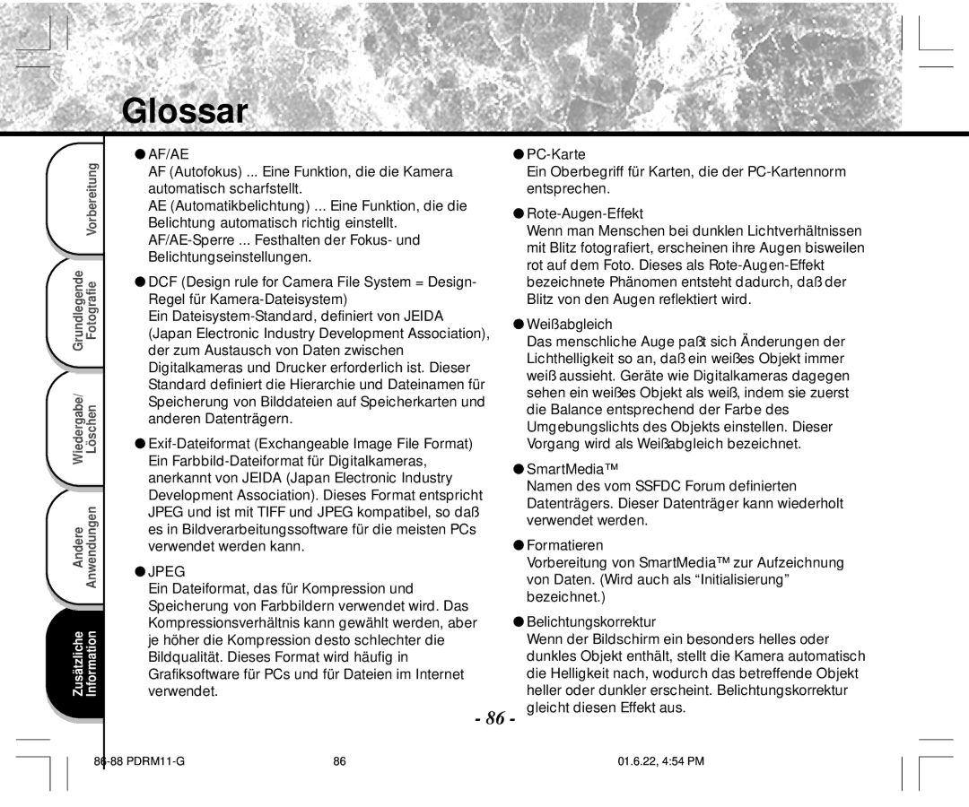 Toshiba PDR-M11 instruction manual Glossar 