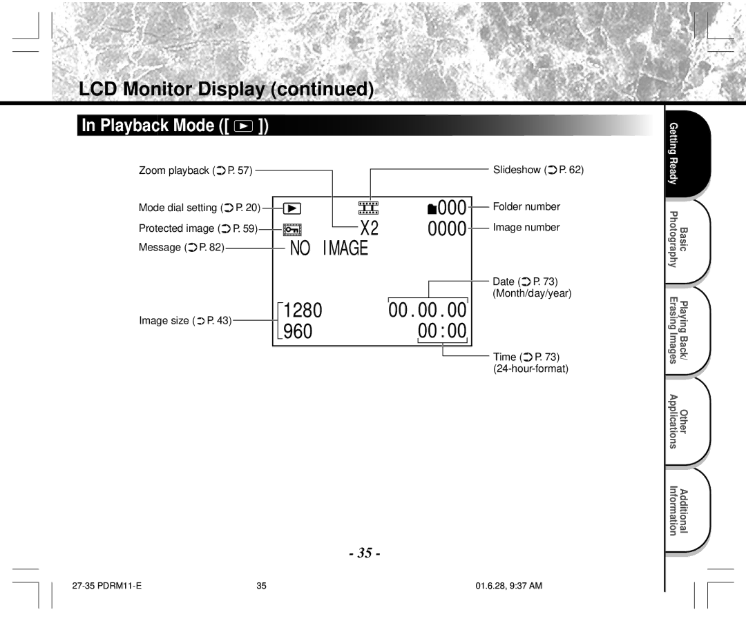 Toshiba PDR-M11 instruction manual LCD Monitor Display, Playback Mode, Zoom playback P 