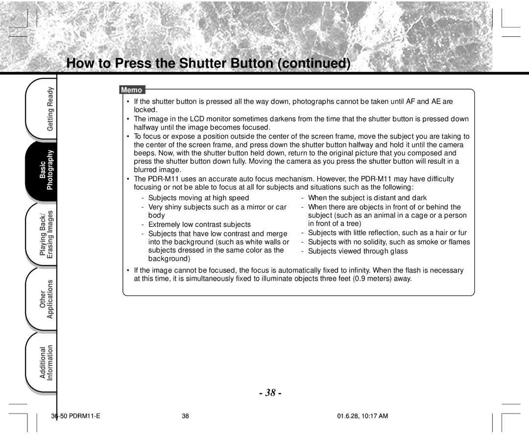 Toshiba PDR-M11 instruction manual How to Press the Shutter Button 