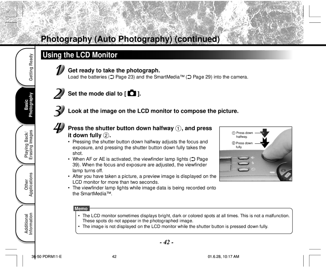 Toshiba PDR-M11 instruction manual Using the LCD Monitor, Picture 