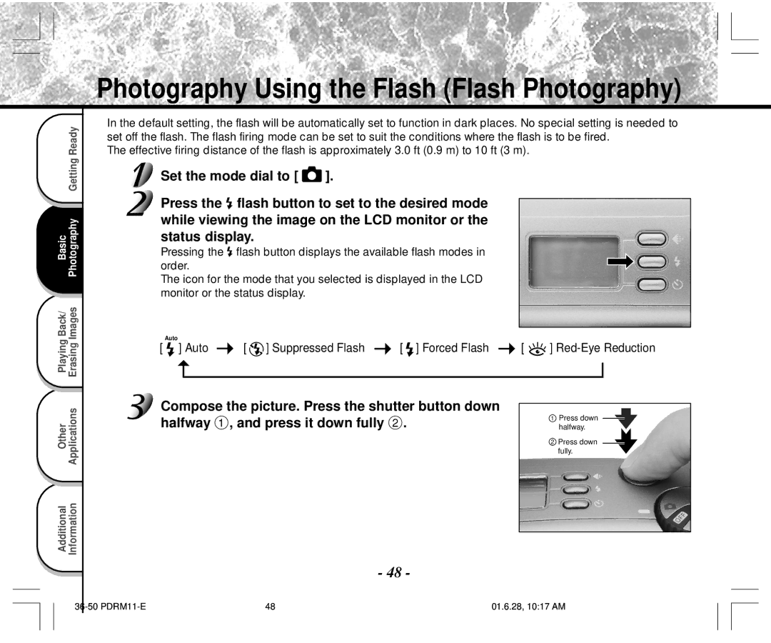 Toshiba PDR-M11 Photography Using the Flash Flash Photography, Compose the picture. Press the shutter button down 