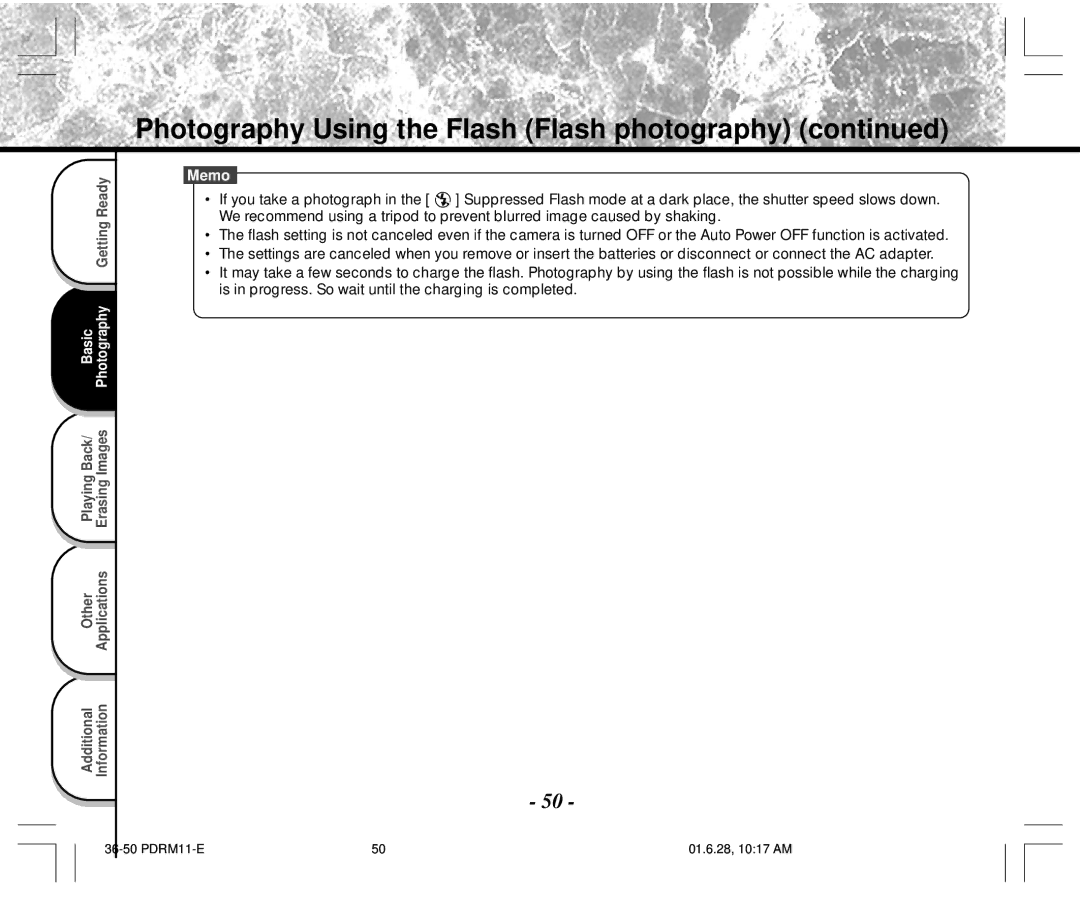 Toshiba PDR-M11 instruction manual Memo 