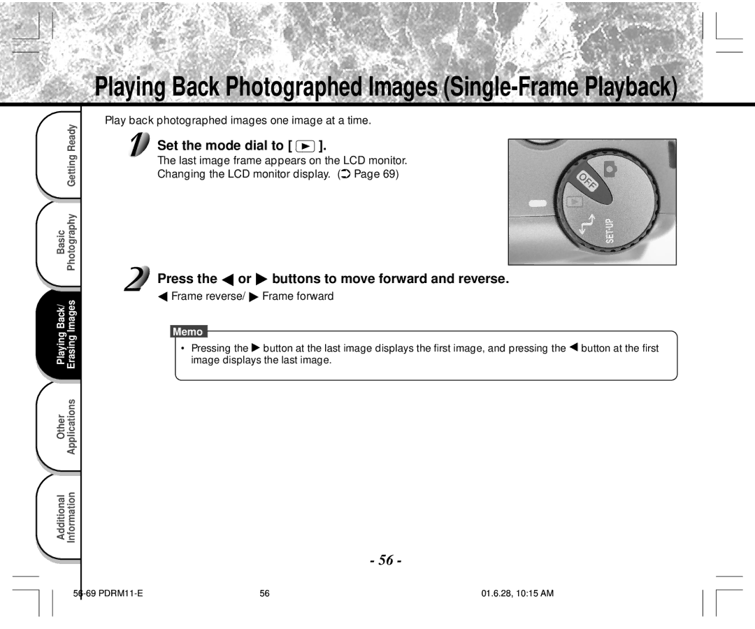 Toshiba PDR-M11 Press the or buttons to move forward and reverse, Play back photographed images one image at a time 
