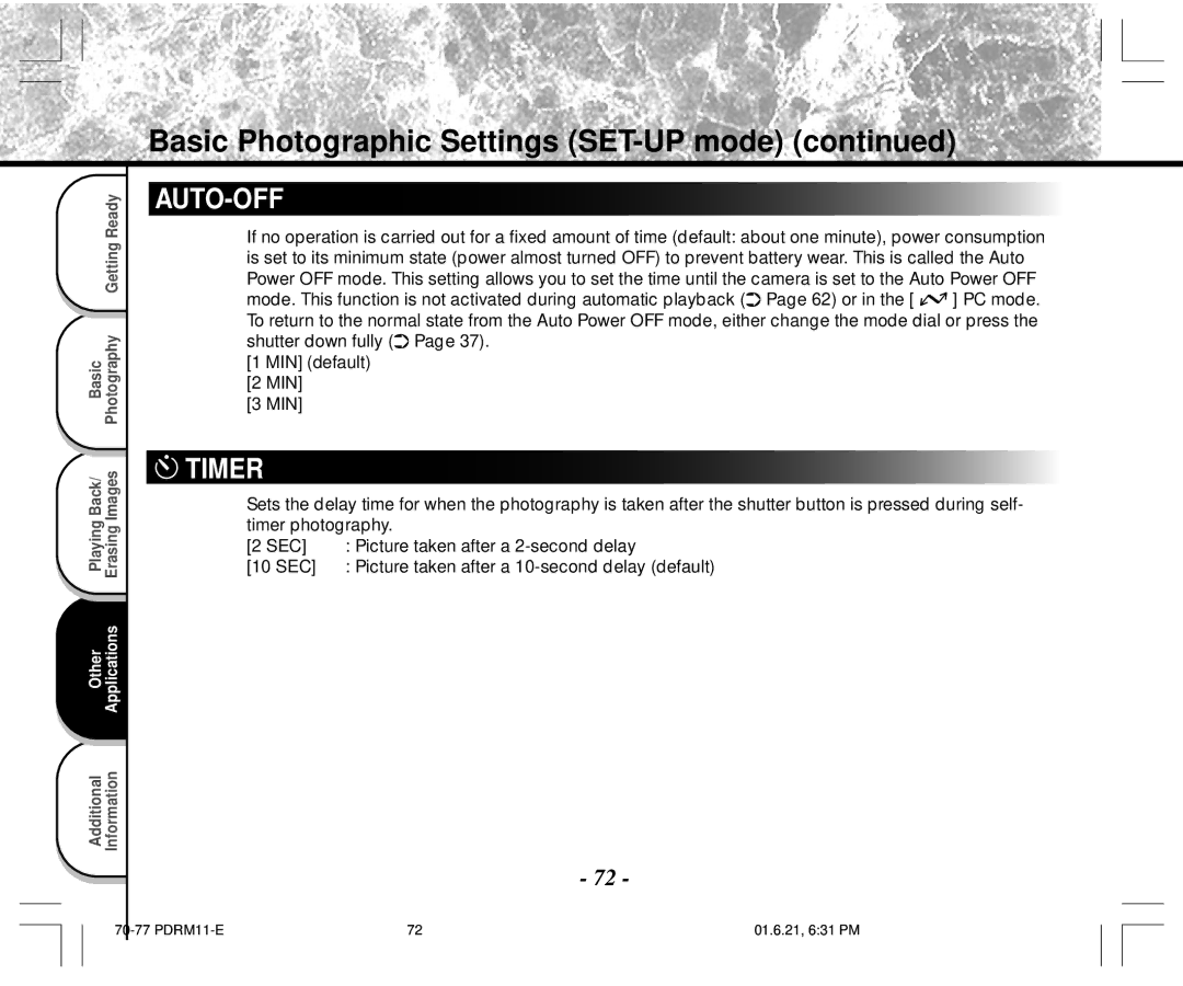 Toshiba PDR-M11 instruction manual Auto-Off 