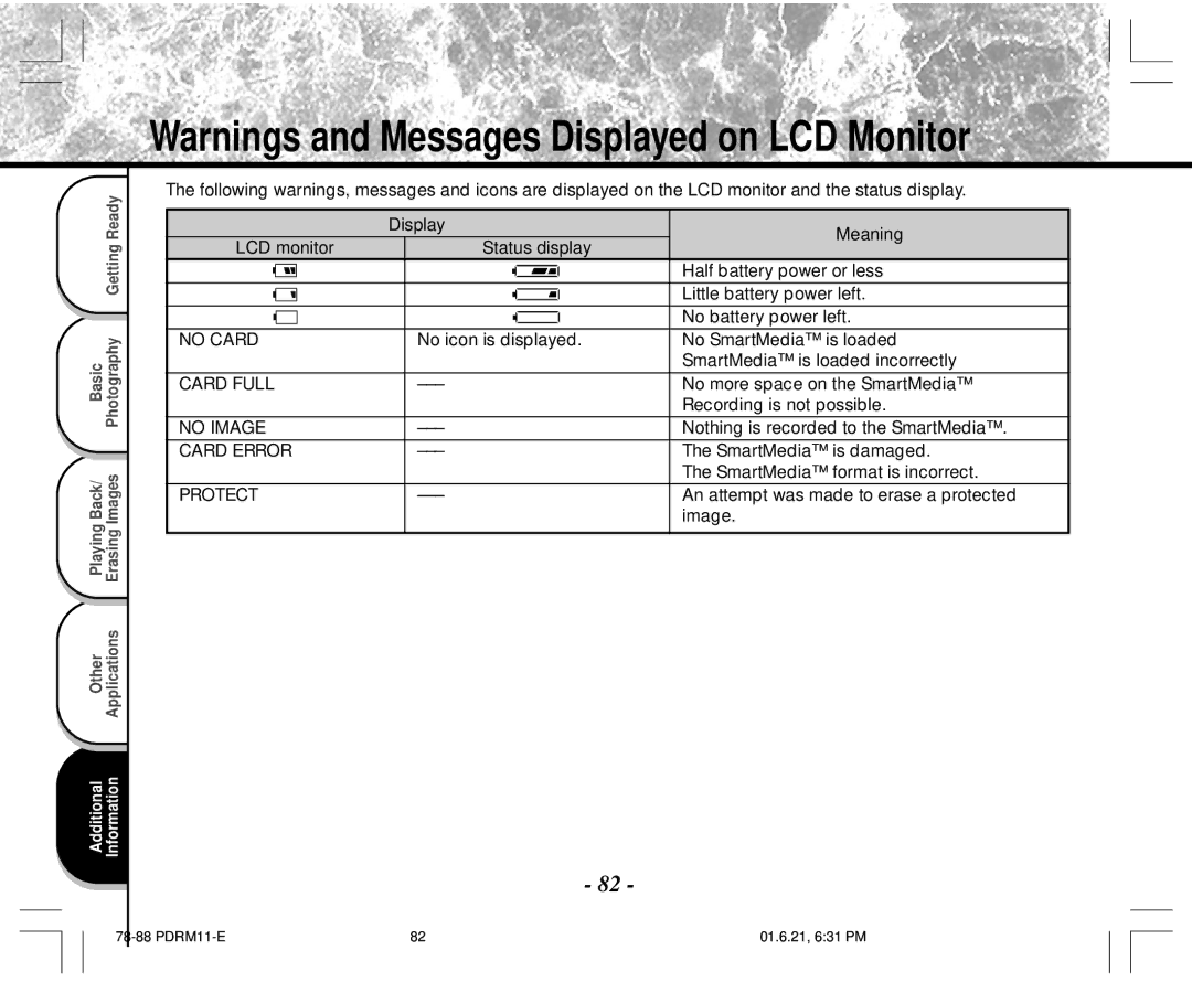 Toshiba PDR-M11 No more space on the SmartMedia, Recording is not possible, Nothing is recorded to the SmartMedia, Image 