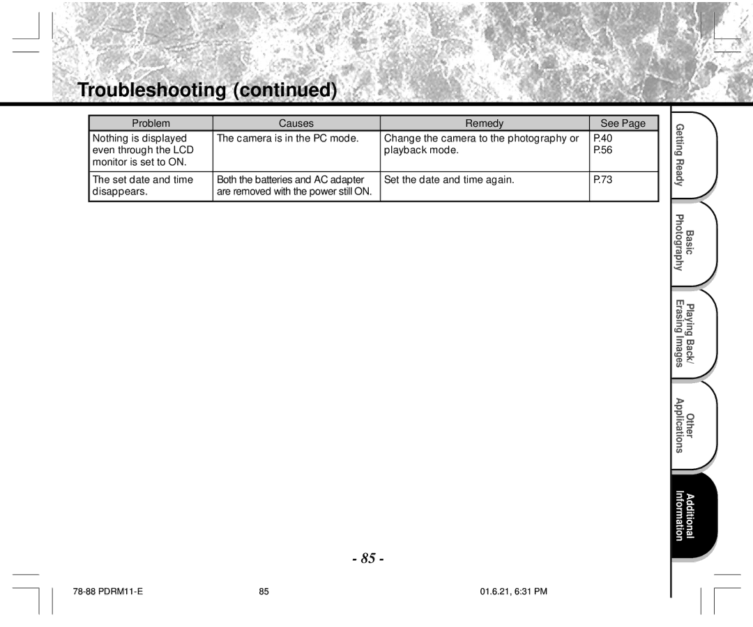 Toshiba PDR-M11 instruction manual Are removed with the power still on PDRM11-E 01.6.21, 631 PM 