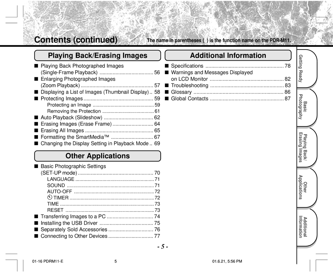 Toshiba PDR-M11 instruction manual Contents 