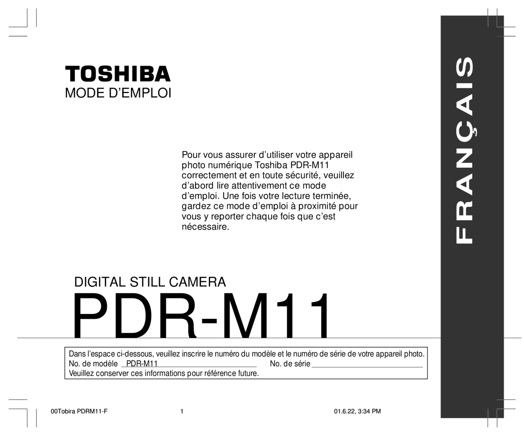 Toshiba PDR-M11 instruction manual A N Ç a I S 