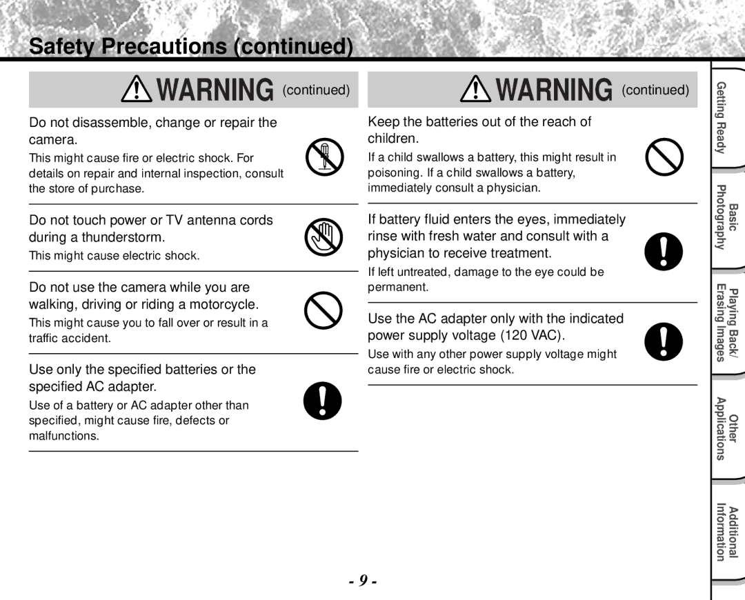 Toshiba PDR-M4 instruction manual Do not touch power or TV antenna cords During a thunderstorm 