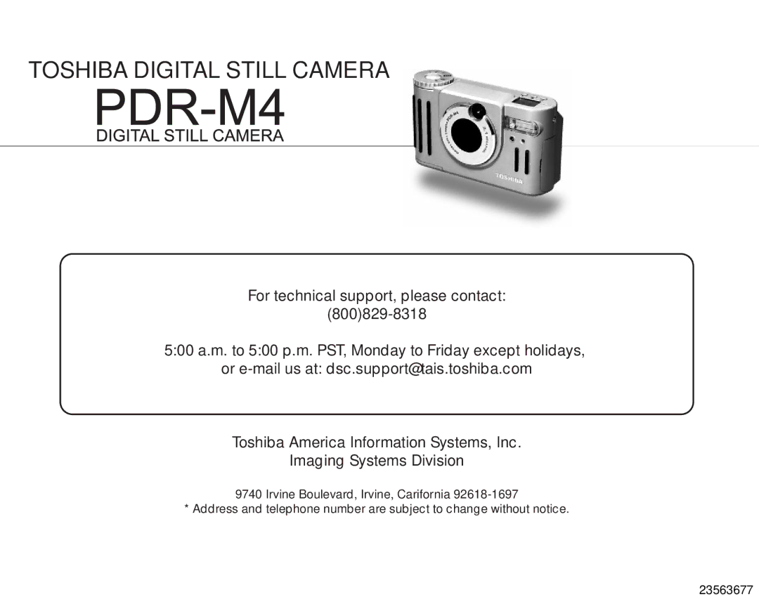 Toshiba PDR-M4 instruction manual Toshiba Digital Still Camera 