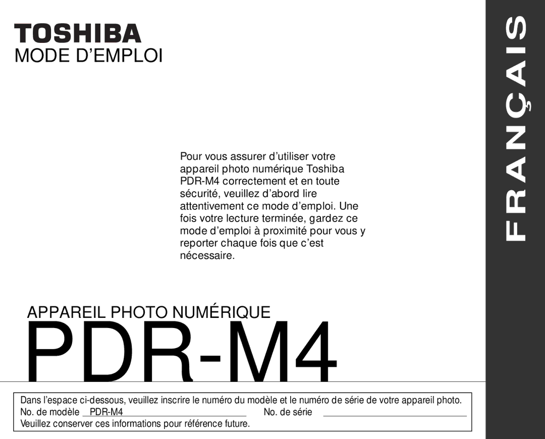 Toshiba PDR-M4 instruction manual A N Ç a I S 