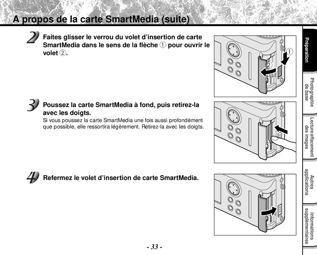 Toshiba PDR-M4 instruction manual Propos de la carte SmartMedia suite 