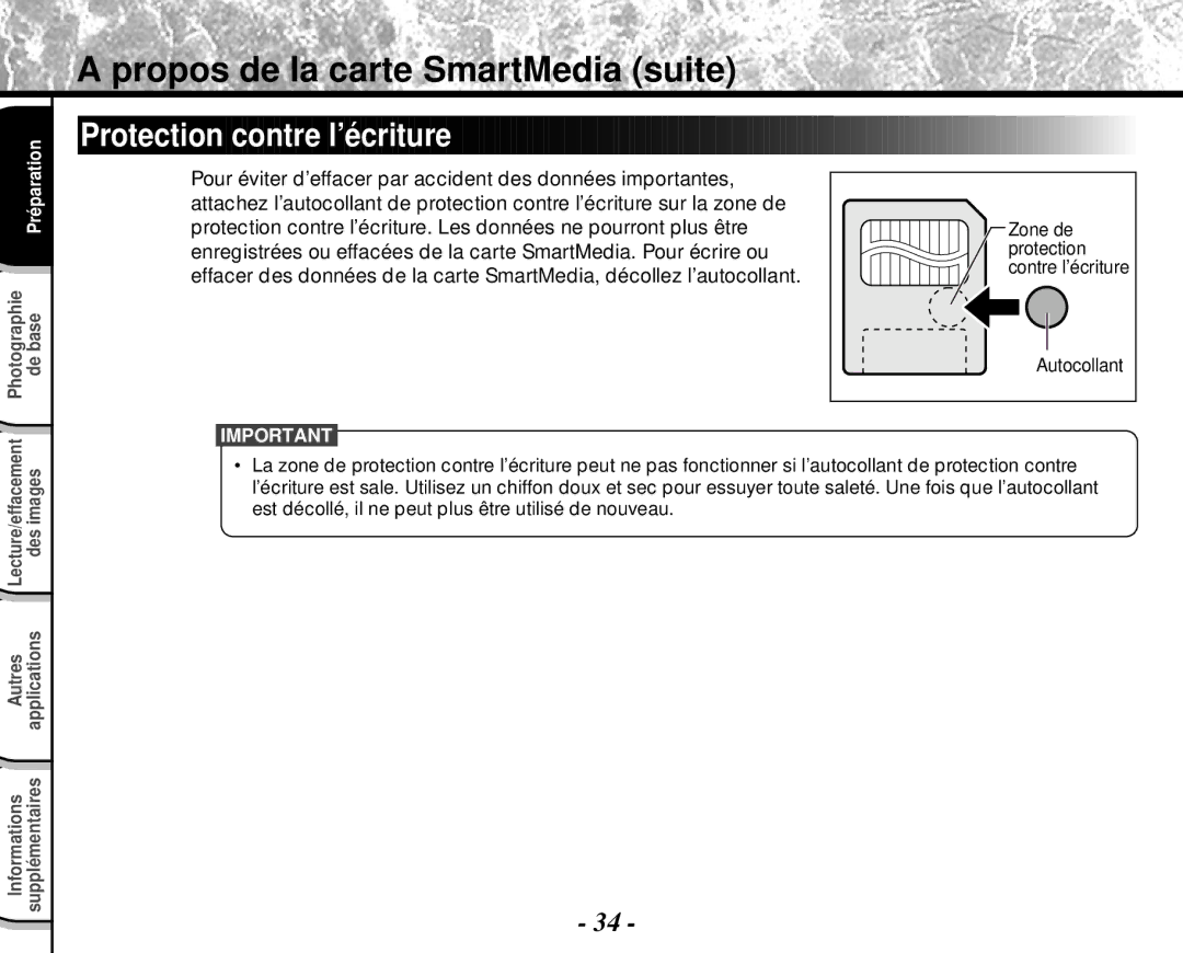 Toshiba PDR-M4 instruction manual Protection contre l’écriture 