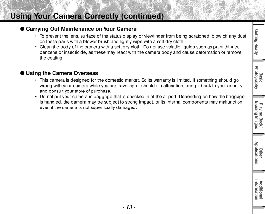 Toshiba PDR-M4 Using Your Camera Correctly, Carrying Out Maintenance on Your Camera, Using the Camera Overseas 