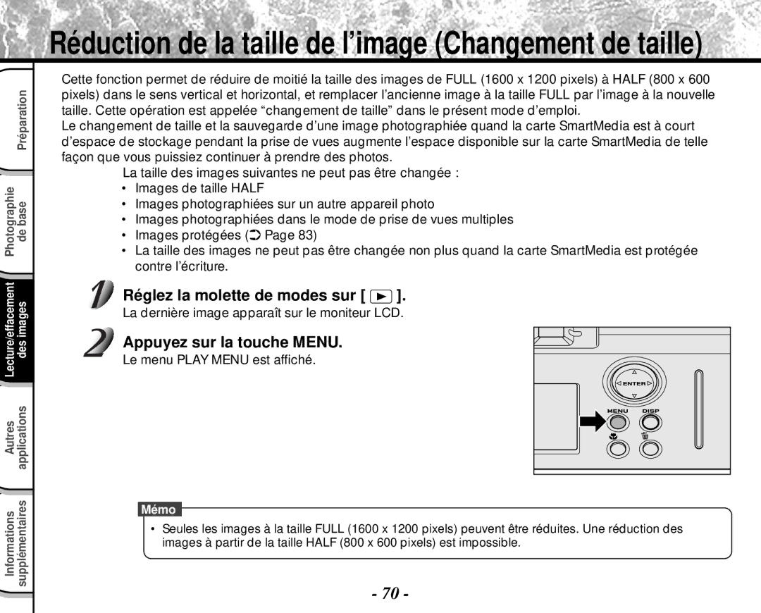 Toshiba PDR-M4 instruction manual Réduction de la taille de l’image Changement de taille 