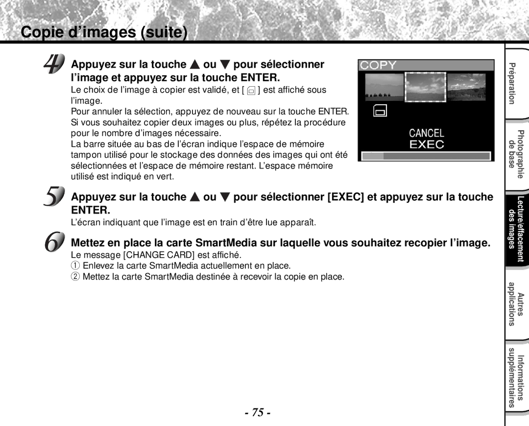 Toshiba PDR-M4 instruction manual Copie d’images suite 