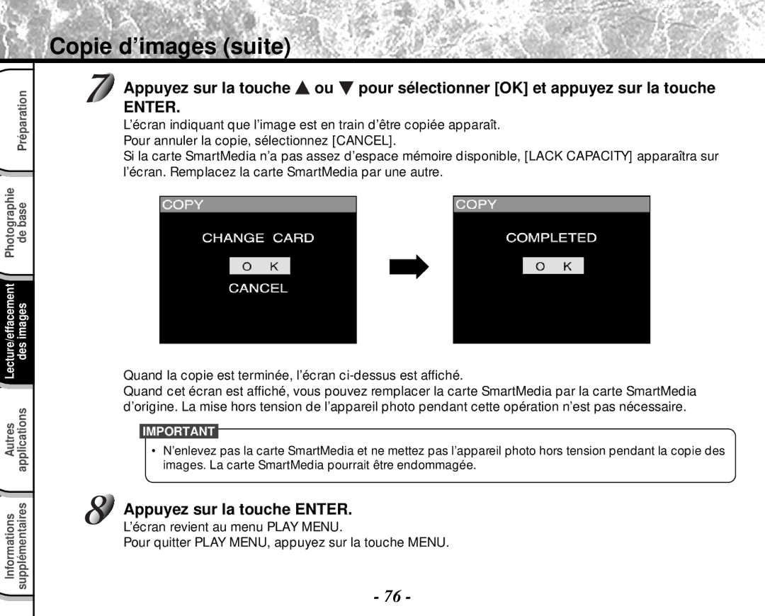 Toshiba PDR-M4 instruction manual Appuyez sur la touche Enter 